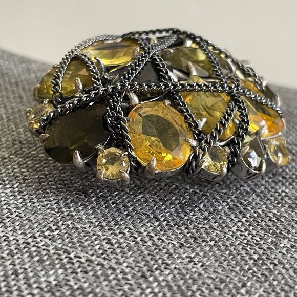 Stella & Dot After the Rain Brooch or Pendant Gilded Chain Overlay Yellow Glass - Picture 3 of 7